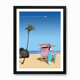 California, USA. Surf beach — City Pop art, retrowave/vaporwave poster, 80s, aesthetic poster Art Print