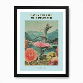 Dinosaur In A Tutu Retro Collage 2 Poster Art Print