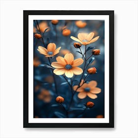 Orange Flowers Wallpaper Art Print