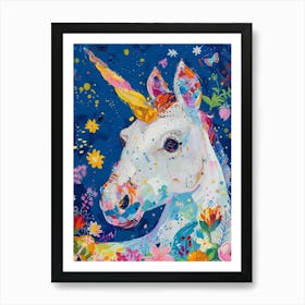 Unicorn Painted Portrait Floral Rainbow 2 Art Print