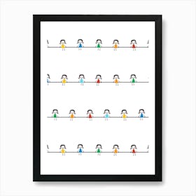 Rainbow Doodle Girls Stick Figures on Horizontal Lines Poster