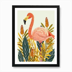 Andean Flamingo And Croton Plants Minimalist Illustration 3 Art Print