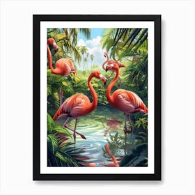 Greater Flamingo Las Coloradas Mexico Tropical Illustration 7 Art Print