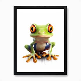 Watercolour Jungle Animal Baby Red Eyed Tree Frog 1 Art Print