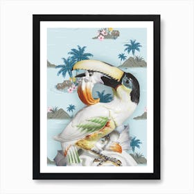 Porcellain Toucan on tropic island wallpaper Art Print