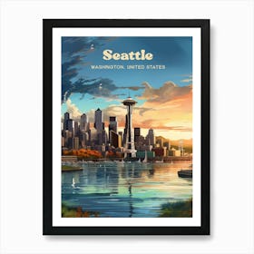 Seattle Washington USA Cityscape Travel Art Art Print