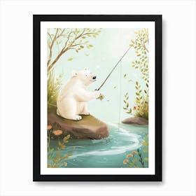 Polar Bear Fishing In A Stream Storybook Illustration 2 Art Print