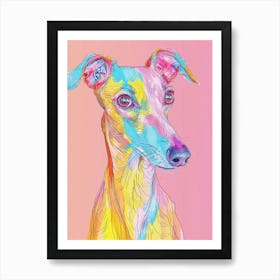 Greyhound Dog Pastel Line Watercolour Illustration  4 Art Print