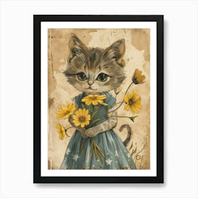 Cat With Flowers 6 Art Print