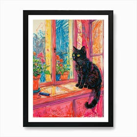 Cat On Window Sill Art Print