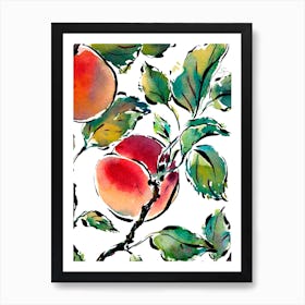 Watercolor and Ink Art Garden Fruit Pink Peach Art Print