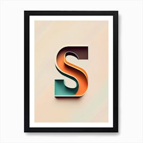 S, Letter, Alphabet Retro Minimal 3 Art Print