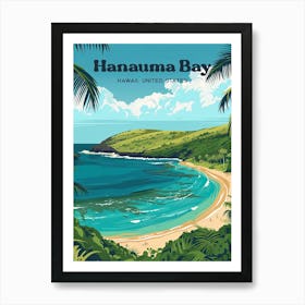 Hanauma Bay Hawaii Kai Travel Art Illustration Poster