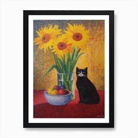 Iris With A Cat 4 Pointillism Style Art Print