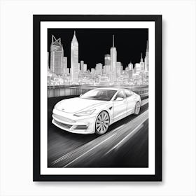 Tesla Model S City Drawing 5 Art Print