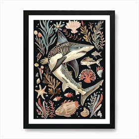 Lemon Shark Seascape Black Background Illustration 3 Art Print