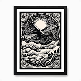 B&W Bird Linocut Albatross 2 Art Print