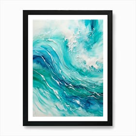 Abstract Turquoise Waves Envelop The Canvas Evoke Fresh Nautical Texture Churning Frothy Crests (4) Art Print