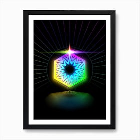 Neon Geometric Glyph in Candy Blue and Pink with Rainbow Sparkle on Black n.0377 Art Print