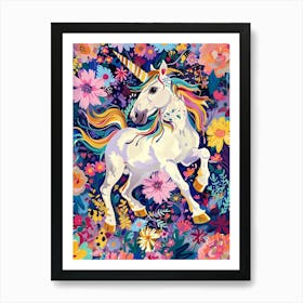 Floral Unicorn Galloping Fauvism Inspired 1 Art Print