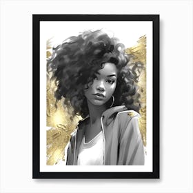 Black Girl with Gold Abstract 12 Art Print