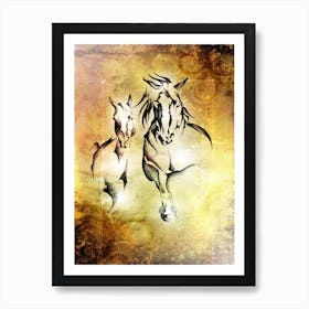 Horse Drawing Art Illustration In A Photomontage Style 15 Art Print