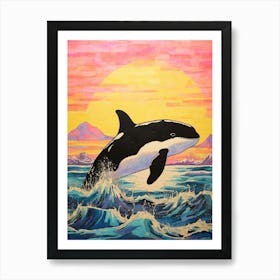 Rainbow Waves Orca Crayon Drawing 4 Art Print