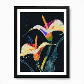 Neon Flowers On Black Calla Lily 2 Art Print