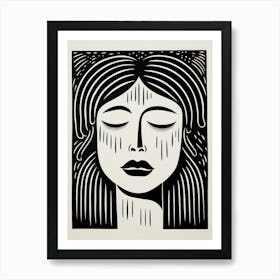 Linocut Line Drawing Portrait 2 Art Print