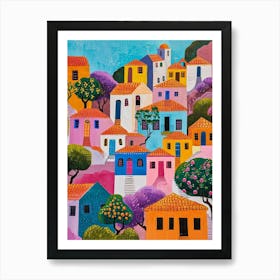 Kitsch Colourful Mediterranean Town  3 Art Print