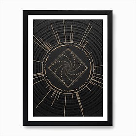 Geometric Glyph Symbol in Gold with Radial Array Lines on Dark Gray n.0156 Art Print