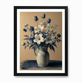 hamptons Blue Flowers In A Vase Art Print