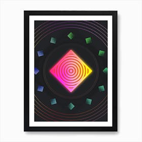 Neon Geometric Glyph in Pink and Yellow Circle Array on Black n.0292 Art Print