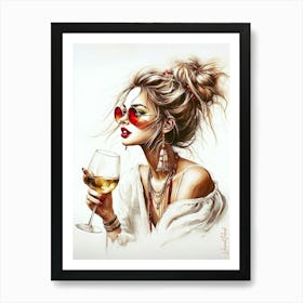 Boho Lady With Golden Wine Art Print