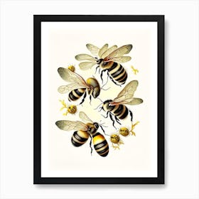 Buzzing Bees 4 Vintage Art Print