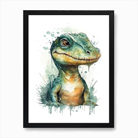 Torvosaurus Cute Dinosaur Watercolour 1 Art Print