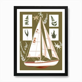 Sailboat With Leaves Art Print