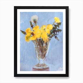 Yellow Dandelions Bouquet In A Glass Vase Art Print