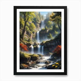 Cascade waterfall in forest #4 - Oil Painting Art Print