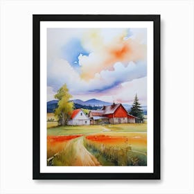 Watercolor Of A Farm Art Print