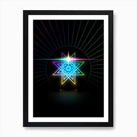 Neon Geometric Glyph in Candy Blue and Pink with Rainbow Sparkle on Black n.0334 Art Print