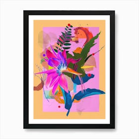 Bird Of Paradise 2 Neon Flower Collage Art Print