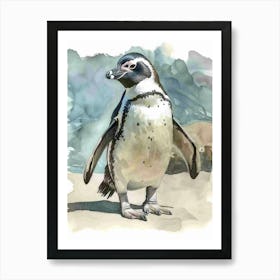 Humboldt Penguin Fernandina Island Watercolour Painting 4 Poster