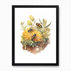 Garden Bumble Bee Beehive Watercolour Illustration 2 Art Print