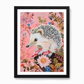 Floral Animal Painting Hedgehog 3 Art Print