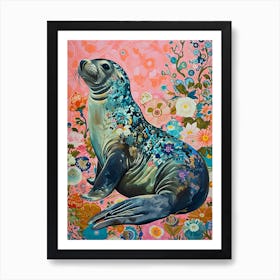 Floral Animal Painting Elephant Seal 1 Art Print