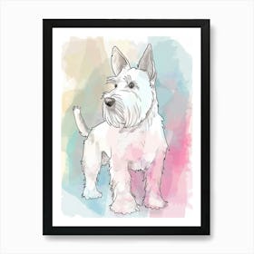 Scottish Terrier Dog Pastel Line Watercolour Illustration  4 Art Print