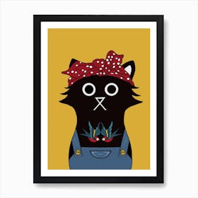 Rockabilly Cat Dungarees Art Print