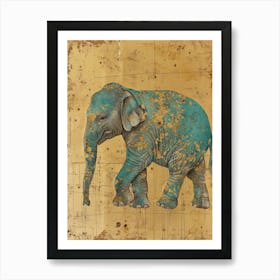 Baby Elephant Gold Effect Collage 2 Art Print