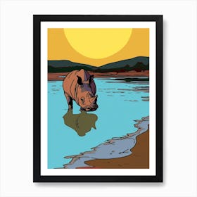 A Rhino In The River Block Colours 3 Art Print